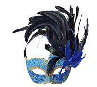 OPIGJUFD Feather Mask Feather Masks Half Face Party Wedding Princess Masquerade Ball Halloween Masquerade(Blue Long feather)