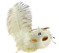 OPIGJUFD Feather Mask Masquerade Mask For Women Peacock Feathers Half Face Party Performance Masquerade(White)