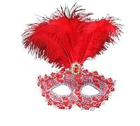 OPIGJUFD Feather Mask Party Mask Women Masquerade Peacock Feathers Half Face Costume Masquerade(Red)