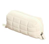 OPIGJUFD Pencil Case Pillow Shape Simple Pen Pouch Large Capacity Quilted Creative Pencil Box Cotton Travel Toiletry Bag Makeup Storage(White)