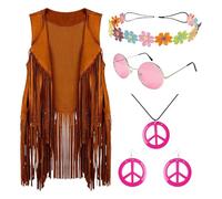 Opilroyn Costume Sets for Women, Hippie Costume Sets for Women Halloween Carnival | Soft Ladies Costumes | Hippie Disco Dresses Fashion Fringe Details for Fest
