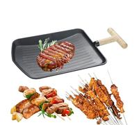 Opilroyn Grill Pan,Multifunctional Handle with Wood Grain Structure | Barbecue and Grill Pan | For Beginners And Experienced Users Ideal For Meat Vegetables In The Garden On The