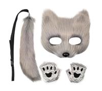 Opilroyn Kids Fox Costume - Halloween Dress Up Accessories - Women Fox Cosplay Face Cover and Tail - for Convention Carnival Holiday Photoshoot Carnival Teens Boys Girls Adults