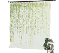 Opilroyn Leafy Willow Voile Curtains - Refreshing Tulle Drapes for Natural Decor, Greenery Inspired Window with Realistic Green Print, Airy Texture for Light Entry, Golden Glitter Edges