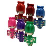 Opilroyn Wooden Dolls Kimono Dolls Wooden Figures - Pack of 6 Traditional Figures as Collectibles and Decoration for the Dining Room, Living Room, Bedside Table and Student Dorm