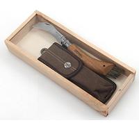 Opinel 254148 - Mushroom knife - Sandvik stainless steel - oak handle - boar bristle brush - fabric case - wooden case