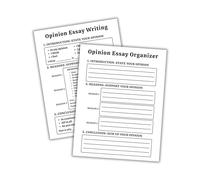 Opinion Essay Writing Organizer Worksheet 35pk 8.5x11” Paragraph Checklist Reference Hamburger Transition Word Box English Writer Teacher