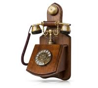 Opis 1921 Cable Model D - Vintage Wall Mounted Telephone, Real Wood Antique Style Home Phone with Rotary Dial, Corded Landline Phone with Metal Bell