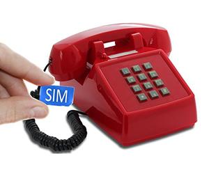 Opis PushMeFon Mobile: Retro GSM SIM Desk Phone - the Desktop Mobile Telephone with Simcard that replaces a landline in Red