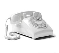 Opis Technology 60s Cable Retro Rotary Dial Landline Telephone, White