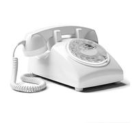 Opis Technology 60s Cable - White Rotary Dial Telephone, Vintage Retro Corded Landline Phone, UK Compatible
