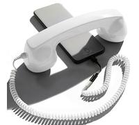 Opis Technology 60s Micro Retro Telephone Handset for Mobile Phones & Smartphones - Lightning Edition for iPhone (7-14), Corded Phone Receiver with 3.5 mm Plug & Lightning Adapter (White)