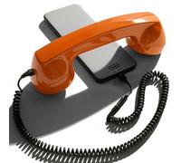 Opis Technology 60s Micro USB-C Edition Telephone Handset, Orange | Retro corded receiver with coiled cable for mobiles, tablets and computers. Anti radiation, plug in.