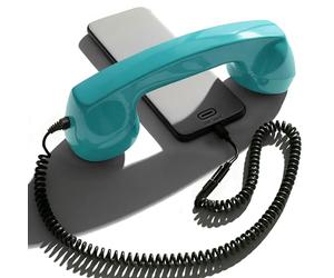 Opis Technology 60s Micro USB-C Edition Telephone Handset, Turquoise | Retro corded receiver with coiled cable for mobiles, tablets and computers. Anti radiation, plug in.
