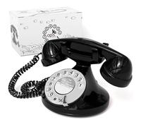 Opis Technology FunkyFon Cable Rotary Dial Landline Telephone, Black | Retro home phone in vintage style with a built-in electric ringer. Old fashioned looks, router friendly.