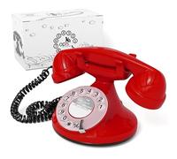 Opis Technology FunkyFon Cable Rotary Dial Landline Telephone, Red | Retro home phone in vintage style with a built-in electric ringer. Old fashioned looks, router friendly.