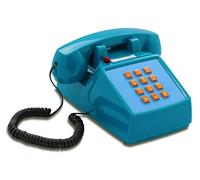 Opis Technology PushMeFon Cable Retro Push Button Phone, Light Blue | Old fashioned desktop set in vintage style for home use. Metal bell, flashing call lamp, router friendly.