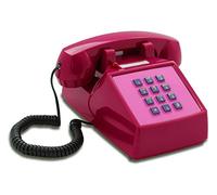 Opis Technology PushMeFon Cable Retro Push Button Phone, Violet Pink | Old fashioned desktop set in vintage style for home use. Metal bell, flashing call lamp, router friendly.