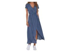 OPITUN Womens Summer Maxi Dress V Neck Casual Party Flowy Long Dress for Ladies Floral Cocktail Midi Polka Dot Wrap Dresses(Blue,XX-Large)