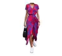 OPITUN Womens Summer Maxi Dress V Neck Casual Party Flowy Long Dress for Ladies Floral Cocktail Midi Polka Dot Wrap Dresses(Red,X-Large)