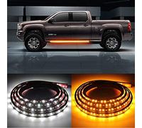OPL5 2PCs Truck LED Running Board Lights Sequential Amber Side Marker Light 70 Inch Emergency Extended Crew Cab 216 LEDs Waterproof Flexible Turn Signal Light Bar for Pickup Trucks Car (70in)