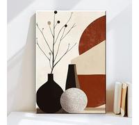 OPLKJHGF Abstract Still Life Vase And Branch Canvas Wall Art Earthy Tone Print Mid Century Modern Room Decor(80x120cm/Inner frame)