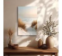 OPLKJHGF Beach Dune Grass Canvas Wall Art Pastel Shoreline Print Painting Serene Scandinavian Home Decor(80x120cm/Frameless)