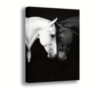 OPLKJHGF Black And White Affectionate Horses Canvas Wall Art Noble Animal Poster Rustic Office Artwork Decor(60x90cm/Inner frame)