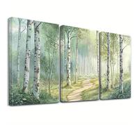 OPLKJHGF Green Birch Forest Path Canvas Wall Art Serene Woodland Landscape Print Living Room Artwork Decor(60x80cmx3/Frameless)