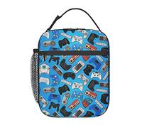 Oplp Colorful Video Game Controller Blue Background Lunch Bag Lunch Box Insulated Meal Bag Food Container for School Work Picnic Travel