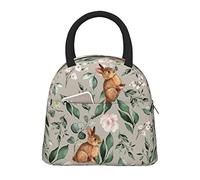 Oplp Cute Bunnies Pink Flower Large Lunch Bag Capacity Box Rabbit Meal Prep Insulated Handbag Reusable Lunch Container