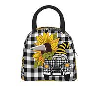 Oplp Funny Summer Gnome Driving Car and Sunflower Lunch Bag Box Meal Prep Insulated Handbag Reusable Lunch Container