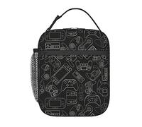 Oplp Video Game Controller Black Background Lunch Bag Lunch Box Insulated Meal Bag Food Container for School Work Picnic Travel
