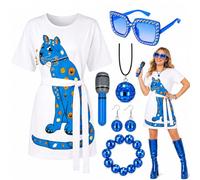 Oplurea Abba Costumes for Women, Disco 70s Fancy Dress Set | 70s disco costume complete accessory set suitable for live music events, retro party and fancy dress competitions