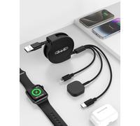 Opluz 4FT Retractable Multi 3 in 1 USB Charger Cord for iWatch, Phone & Type C Devices - Lightning + USB-C Compatible with iWatch Ultra/SE/9/8/7/6/5/4/3/2/1/Phone/Samsung/iPad/Airpods - Black