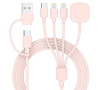 Opluz 6in1 Multi Charging Cable 6FT, Magnetic Charger for iwatch Ultra/SE/9/8/7/6/5/4/3/2/1, Multiple Charger Cord for iPhone 15/14/13/12/11/Galaxy/Pixel, Pink USB A/C Universal Travel Charger