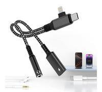 Opluz Lightning&USB C to 3.5mm Headphone and Charger Adapter, 2-in-1 USB C to Aux Audio Jack and 60W Type C Fast Charging Dongle Cable Splitter Compatible with Phone 16 15 14 13,Galaxy,Pixe