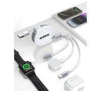 Opluz Retractable Phone + Watch Charger Cord, 3 in 1 USB Charger for iWatch + Lightning + Type C - Compatible with iWatch Ultra/SE/9/8/7/6/5/4/3/2/1/Phone/Samsung/iPad/Airpods - 1.2M
