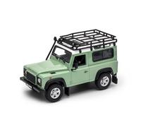 OPO 10 - Welly 1/24 Scale Miniature Car, Compatible with Land Rover Defender Green with Roof Rack - 22498SP-Gal-Green