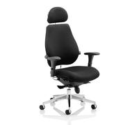 OPO Chiro Plus Ultimate with Headrest | Executive Swivel Chair with High Back Large Seat and Tilt Mechanism | Polished Chrome 5 Star Base Black Fabric
