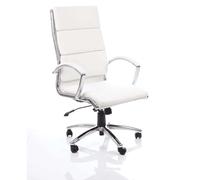 OPO Classic Executive Office Chair Bonded Leather with Arms | Executive Swivel Chair with High Back Large Seat and Tilt Mechanism | Matching Chrome 5 Star Base and Arms High White Castors