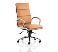 OPO Classic Executive Office Chair Bonded Leather with Arms | Executive Swivel Chair with High Back Large Seat and Tilt Mechanism | Matching Chrome 5 Star Base and Arms High Tan Castors