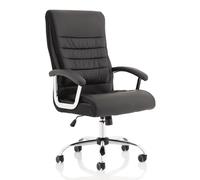 OPO Dallas Executive Office Chair Black Bonded Leather with Arms | Executive Swivel Chair with High Back Large Seat and Tilt Mechanism | Matching Chrome Wheelbase Black Leather