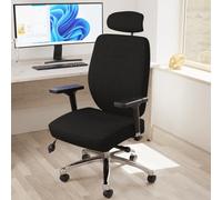OPO Domino Posture Office Chair Black with Arms | Multi Functional Synchronised Seat Chair with High Back and Tilt Mechanism | Chrome Five Star Base Black Fabric