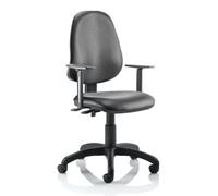 OPO Eclipse Plus II Operator Chair | Mid Back Swivel Office Chair with Optional Armrest | Twin Lever Mechanism | Backrest Angle Adjustment with Height Adjustable Arms Black Black Leather