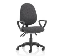 OPO Eclipse Plus III Operator Chair | Mid Back Swivel Office Chair with Optional Armrest | Triple Lever Mechanism | Backrest Angle Adjustment with Loop Arms Matching Bespoke Colour Charcoal Fabric