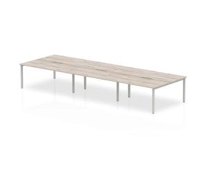 OPO Evolve Plus B2B Desk - 6 Person | Stylish Powder Coated Goal Post Leg Design | Adjustable Feet Lockable Sliding Top Mechanism for Easy Access Grey Oak Silver 1200