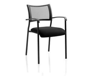 OPO Executive Heavy Duty Brunswick Deluxe Fabric Office Desk Chair | Soft Curved Mesh Back Polyurethane Armrests Mechanism Boardrooms Chair with Arms Black