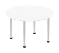 OPO Impulse Freestanding 1000/1200mm Circular Table Attractive Cable Managed Leg | Sturdy Build Weather & Heat Resistant Melamine Finish Meeting Table White Aluminium 1200