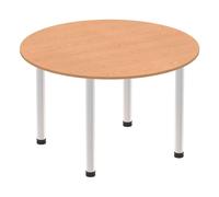 OPO Impulse Freestanding 1000/1200mm Circular Table Attractive Cable Managed Leg | Sturdy Build Weather & Heat Resistant Melamine Finish Meeting Table Oak Aluminium 1200